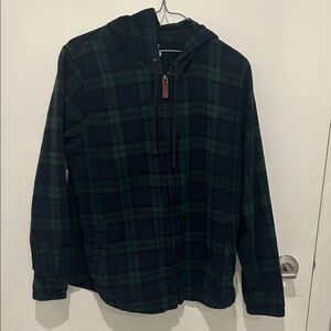 L.L.Bean Blackwatch Plaid Flannel Hoodie Jacket Size Medium